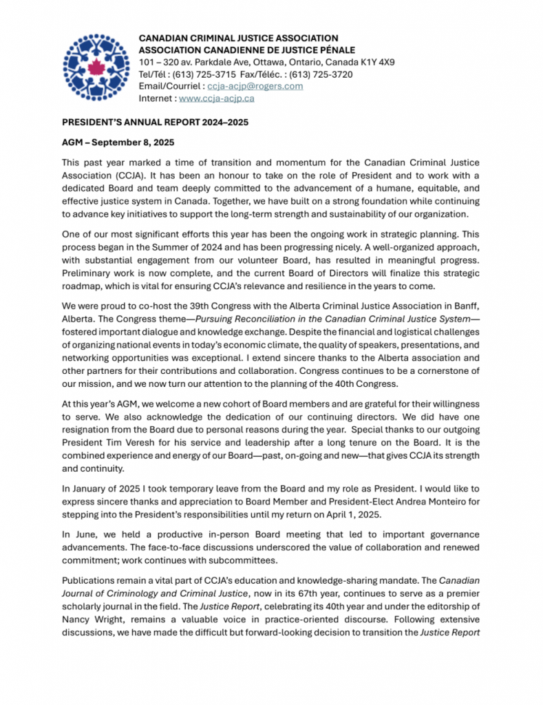 PRESIDENT’S ANNUAL REPORT, 2024-2025 – CCJA